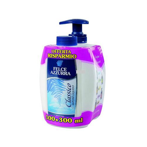 Felce Azzurra Sapone Liquido Classico, tekuté mýdlo na obličej a ruce + náhradní náplň 300+300 ml.