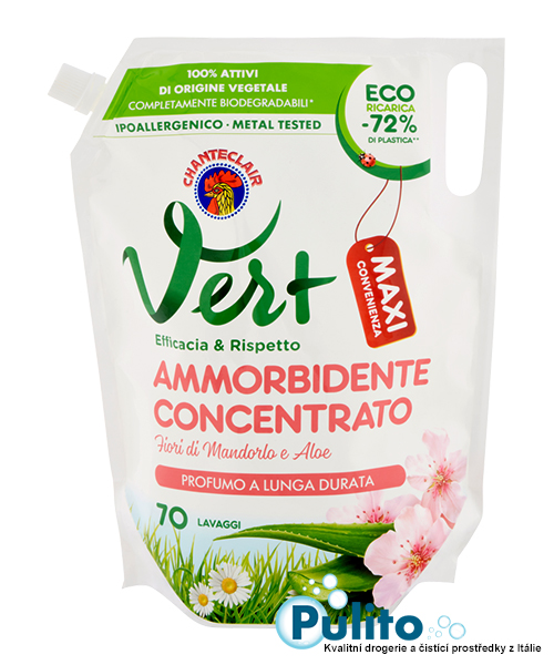 Chante Clair Vert Fiori di Mandorlo e Aloe, ekologická hypoalergenní koncentrovaná aviváž náhradní náplň 1400 ml., 70 PD
