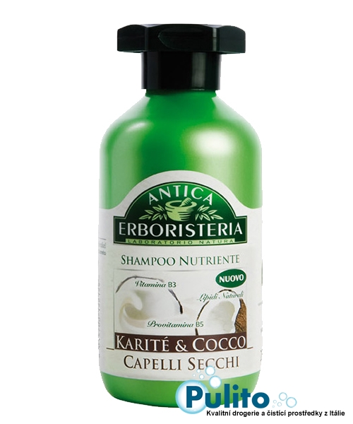 Antica Erboristeria Shampoo Karité&Cocco Capelli Secchi, přírodní šampon na suché a poškozené vlasy 250 ml.