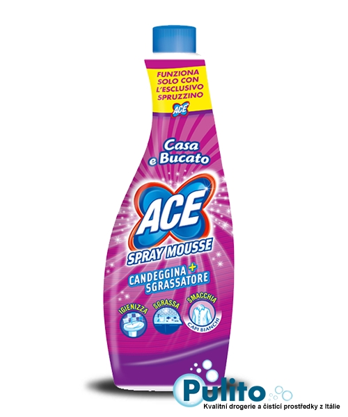 Ace Spray Mousse Candeggina+Sgrassatore, univerzální chlórový pěnový čistič 750 ml., náhradní náplň