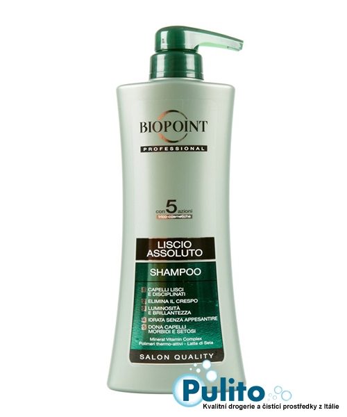 Biopoint Shampoo Liscio Assoluto, šampón pro dokonale rovné vlasy 400 ml.