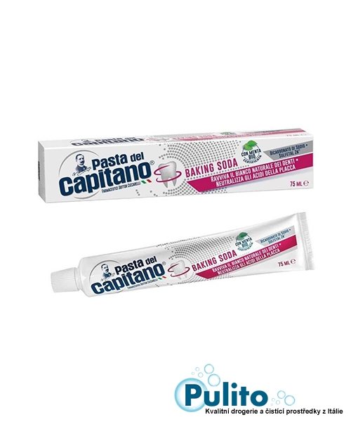Pasta del Capitano Baking Soda, kompletní zubní pasta s BIO mátou a Bikarbonátem sodným 75 ml.