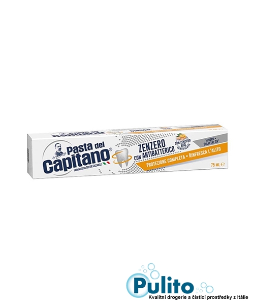 Pasta del Capitano Zenzero con Antibatterico, osvěžující zubní pasta s antibakteriálním účinkem a BIO zázvorem 75 ml.