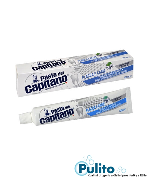 Pasta del Capitano Placca e Carie, zubní pasta proti zubnímu plaku a kazu s BIO mátou 75 ml.