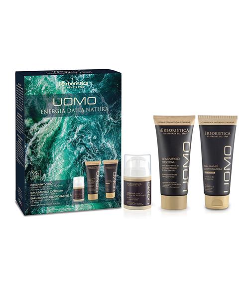 l´Erboristica Athena´s 1969 Uomo Energia dalla Natura pánská dárková sada pleťový krém 50 ml + sprchový šampon 100 ml + balzám po holení 100 ml