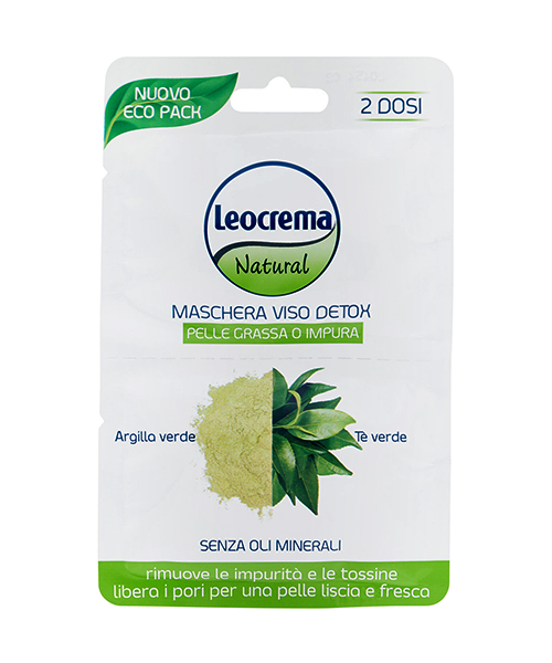 Leocrema Natural Detox, detoxikační maska na obličej zelený jíl a zelený čaj 2x7,5 ml.