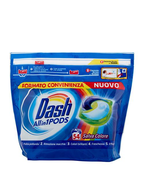 Dash All in 1 PODS gelové kapsle Salva Colore na barevné prádlo 54 ks.