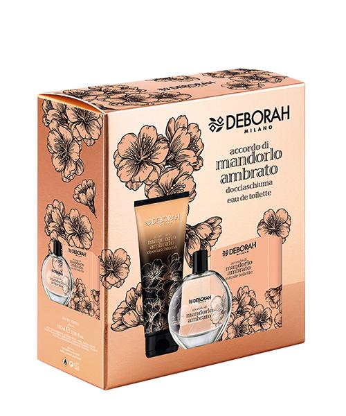 Deborah Milano Accordo di Mandorlo Ambrato, dárková sada jantarová mandle EDT 100 ml + sprchový gel / pěna do koupele 250 ml.