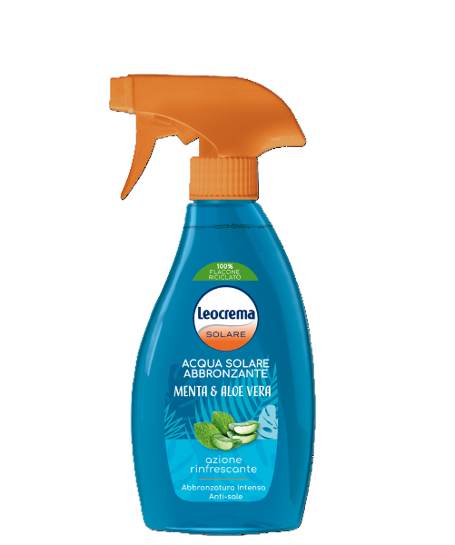 Leocrema Acqua Solare Abbronzante Menta e Aloe Vera, osvěžující opalovací voda bez ochranného faktoru 250 ml