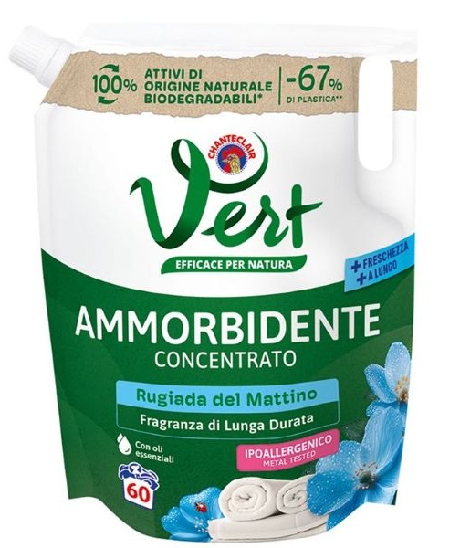 Chanteclair Vert Ammorbidente Concentrato Rugiada di Mattina, ekologická hypoalergenní koncentrovaná aviváž náhradní náplň 1200 ml, 60 dávek