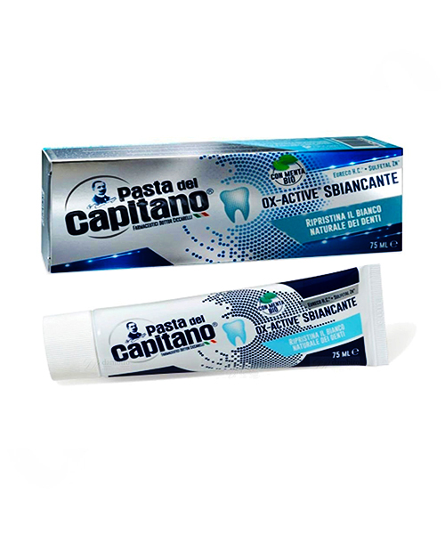 Pasta del Capitano Ox-Active Sbiancante, bělící zubní pasta s BIO mátou 75 ml.